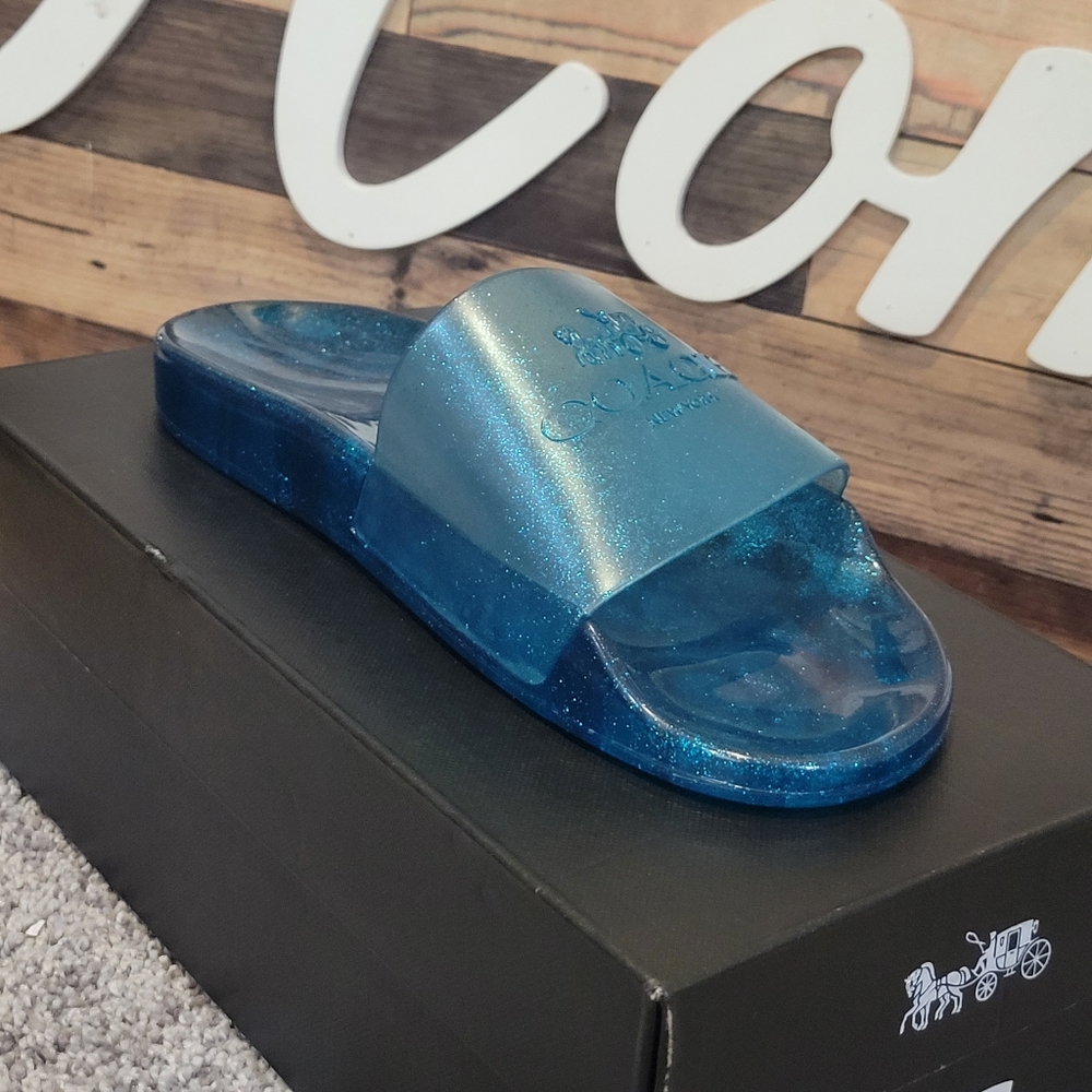 Coach Women's Ulyssa Rubber Slide Blue Size 7. NEW